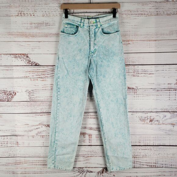 Mokuyobi Denim Jeans Women 26 Mint Green Acid Wash High Rise Tapered Pants Retro - Picture 1 of 12